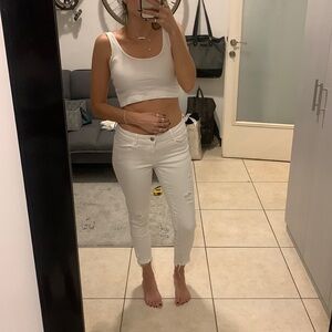 Zara basic low mid rise size 6 white ripped jeans